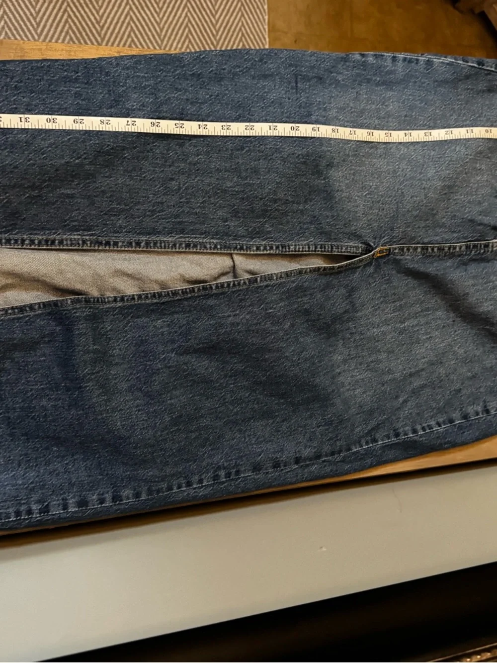 stradivarius Blue Straight-Leg Jeans Skirt with Front Slit raw hem - Picture 6 of 8